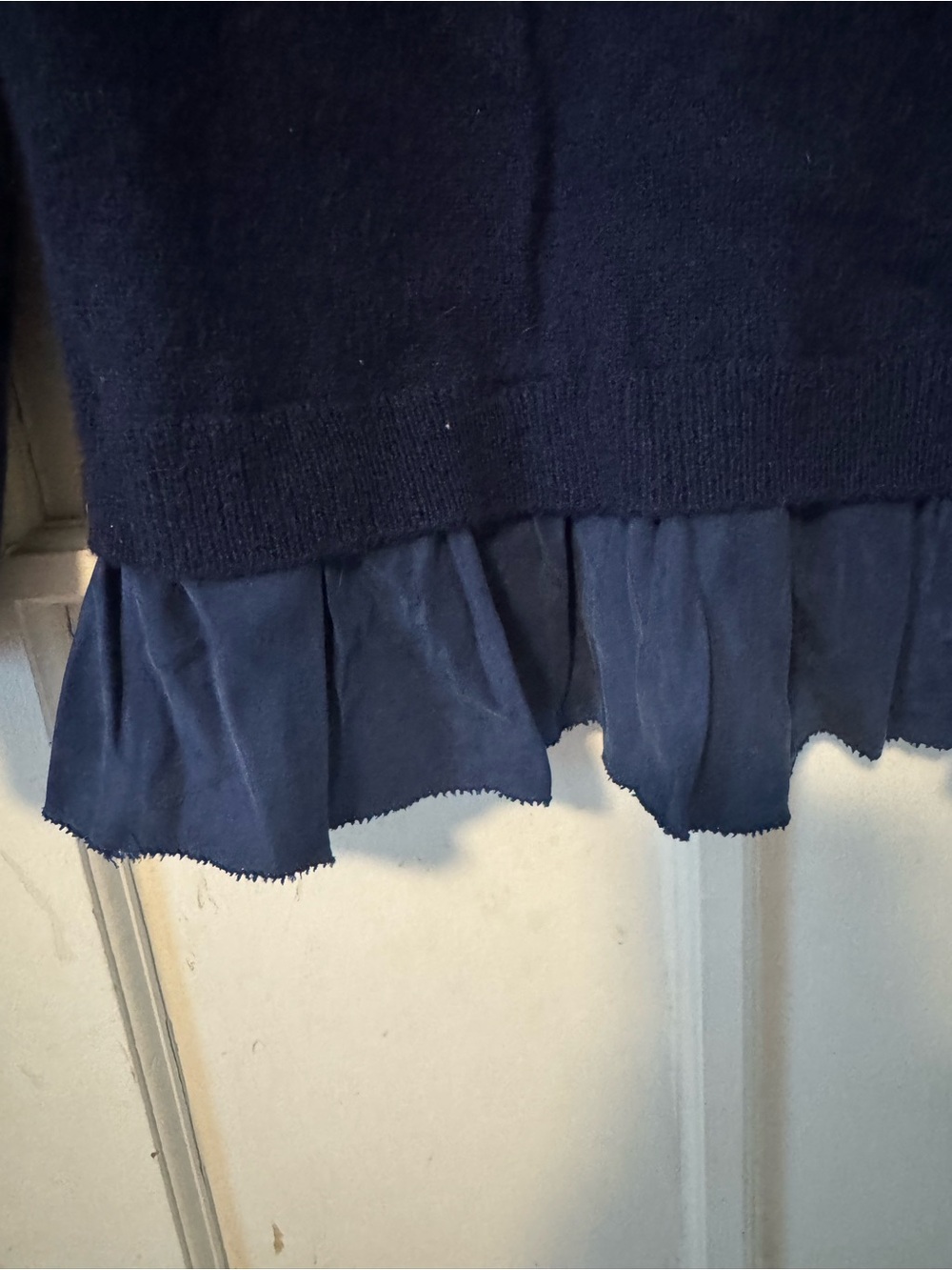 Garnet Hill Navy Cashmere Sweater with Pleated Hem - Picture 3 of 5